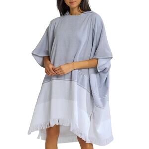 Kassatex OS The Fouta Poncho Swim Coverup Resortwear Gray White